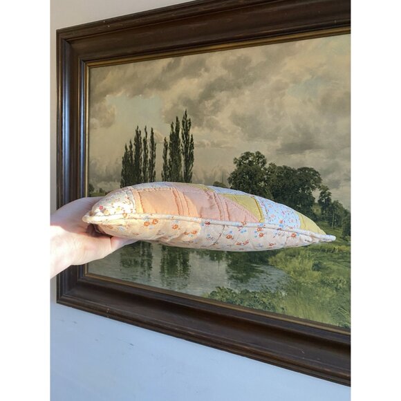 Vintage Quilted Floral Throw Pillow 11" x 11" Peach & Yellow Patchwork Design Ha - Picture 4 of 5